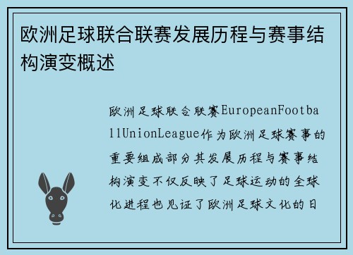 欧洲足球联合联赛发展历程与赛事结构演变概述